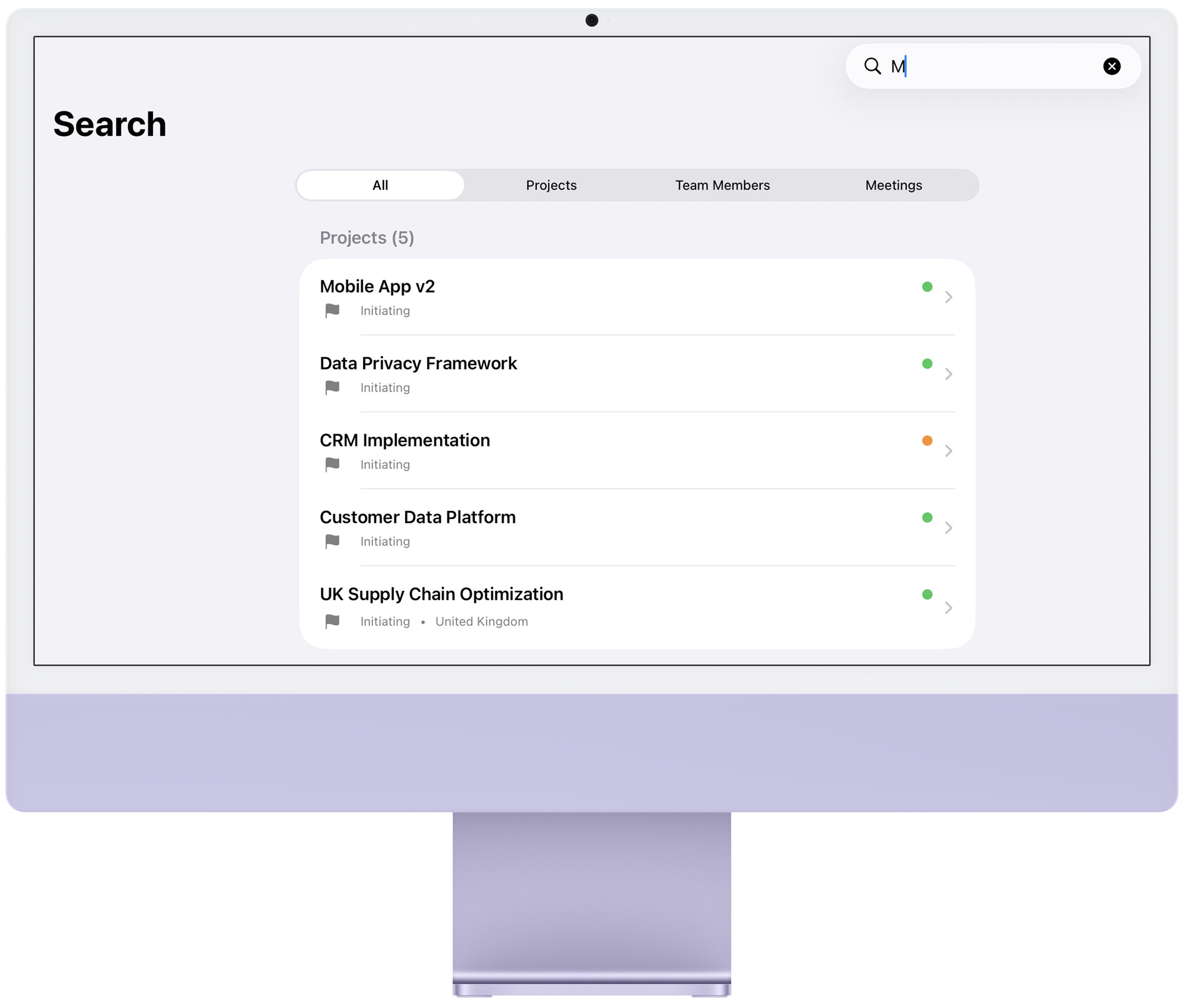 Search shown on iMac Purple