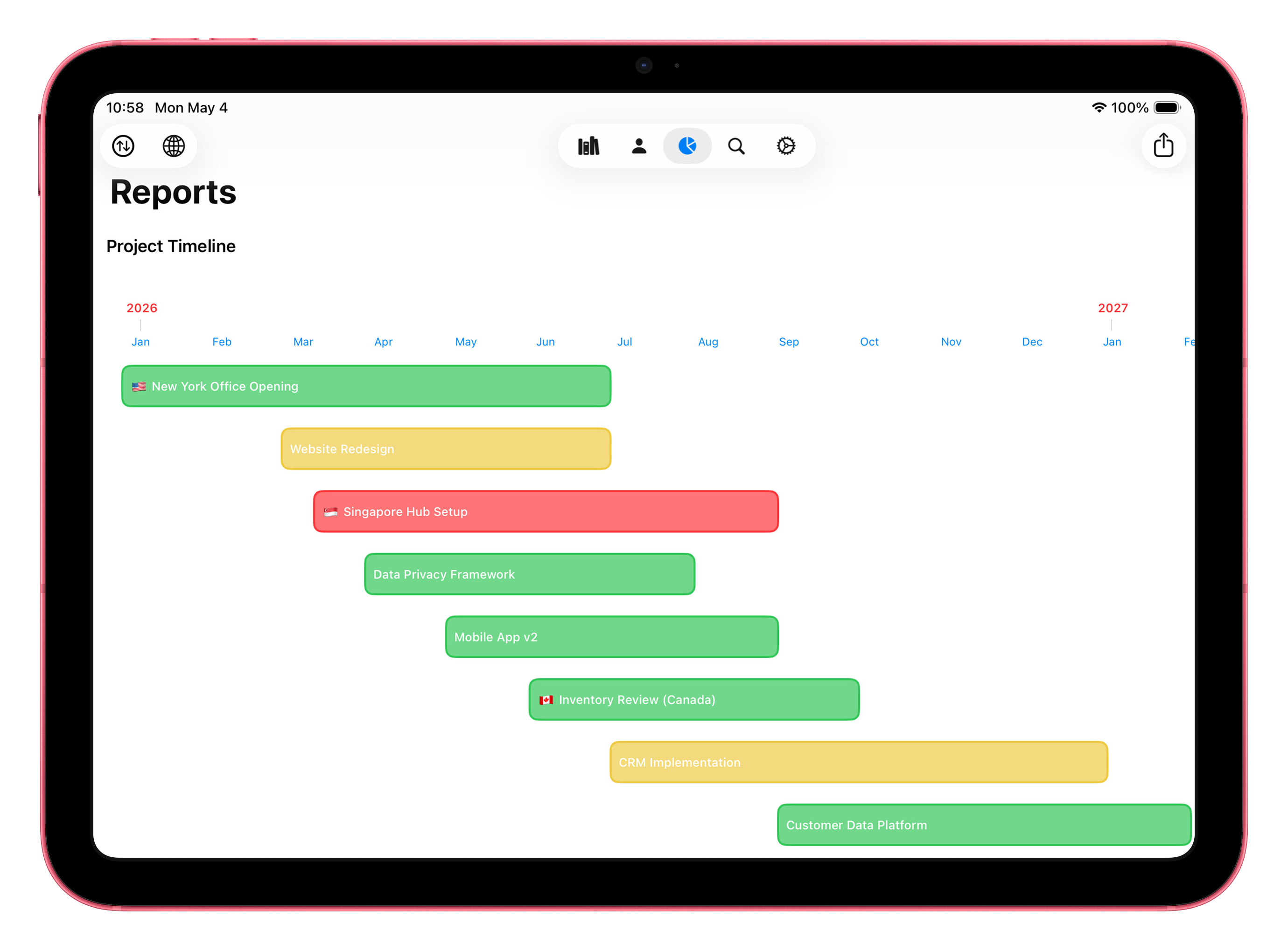 Project Timeline on iPad Red