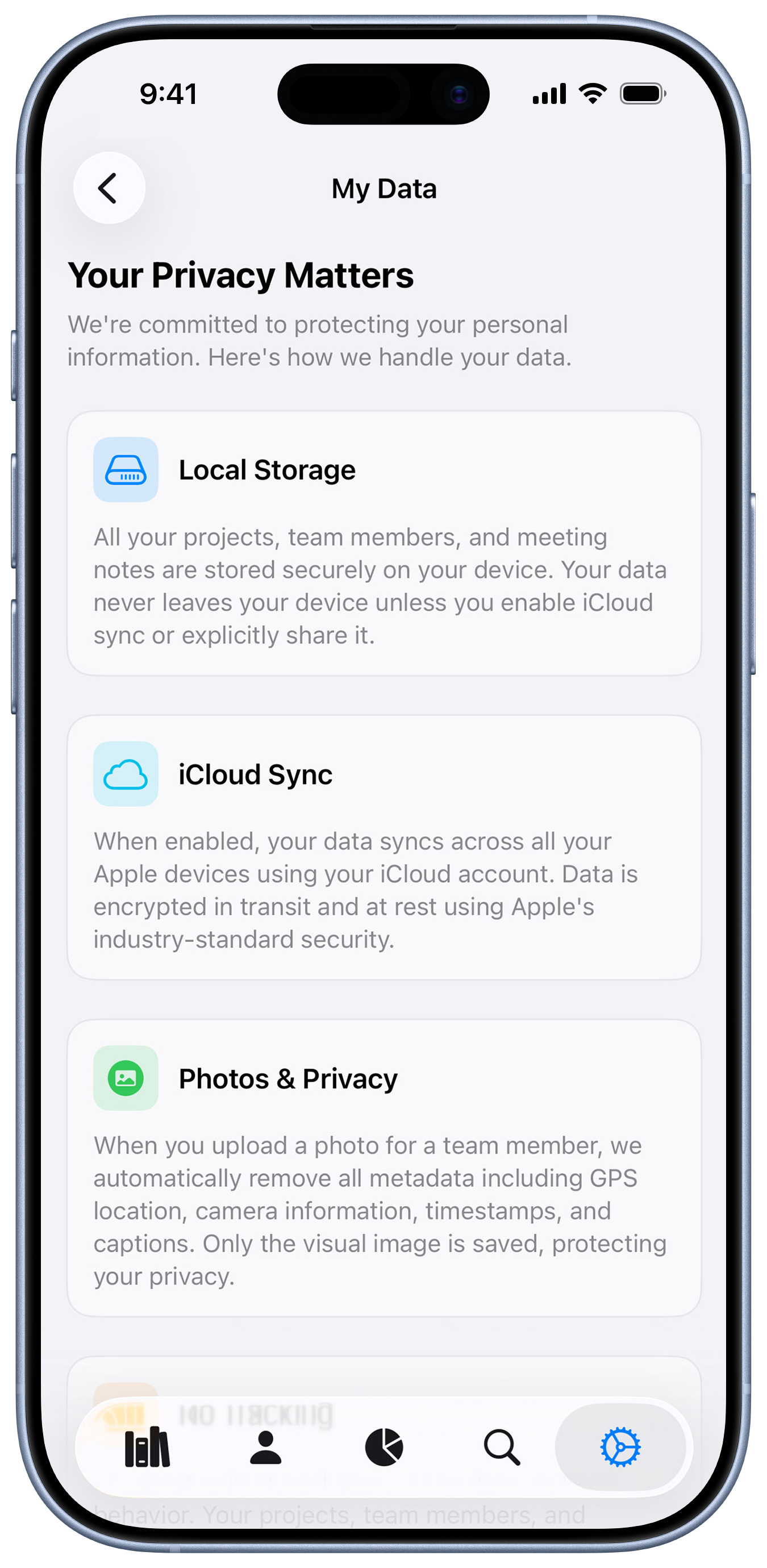 Privacy details on iPhone 17 Blue